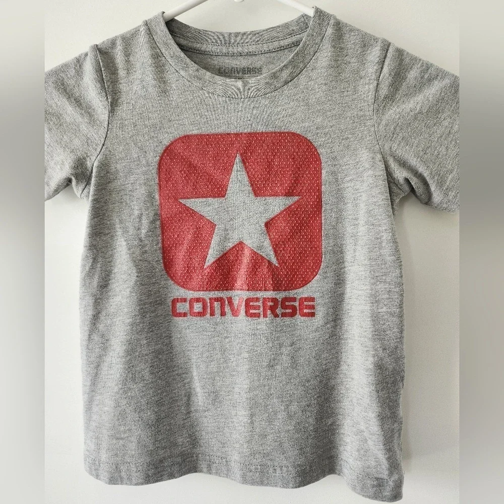 Kids sz4 Converse Gray Graphic Logo‎ T-Shirt Top Retro Playclothes School